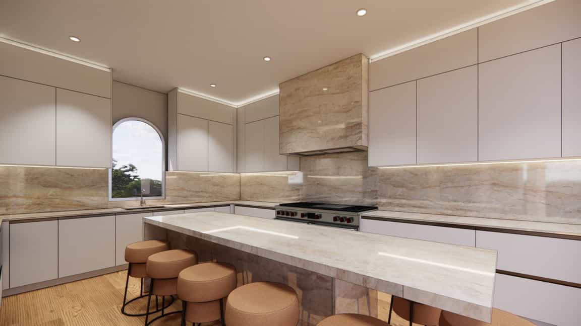 Compact pale European kitchen cabinetry by Foscari Interiors