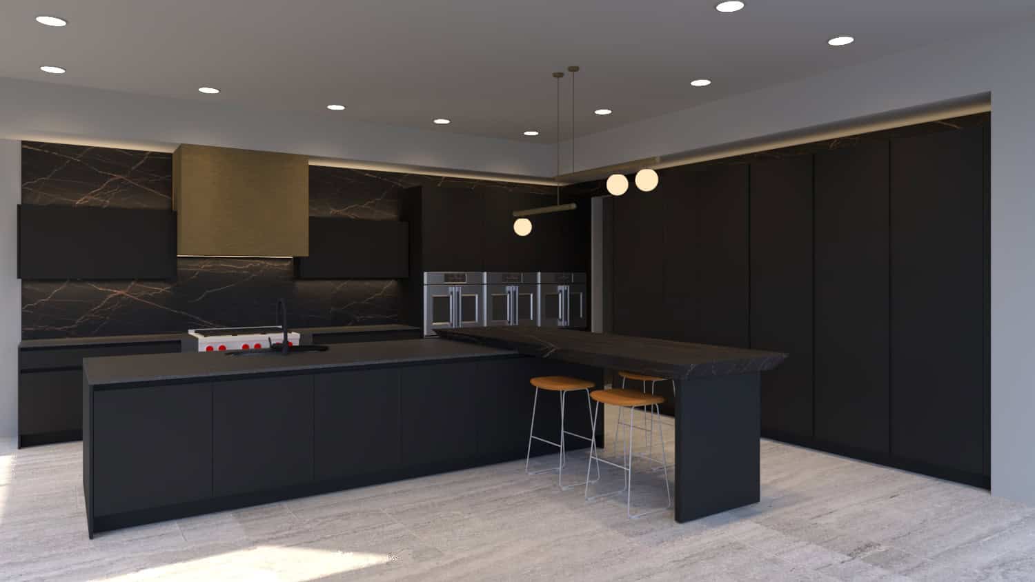 Dark monochromatic European kitchen cabinetry by Foscari Interiors