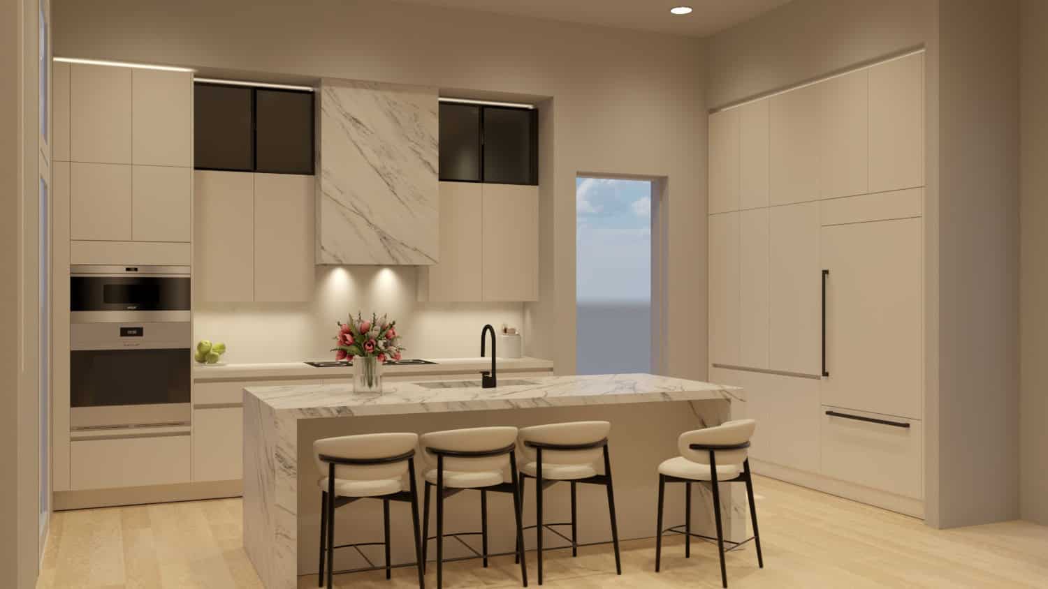 Full-height white European cabinetry by Foscari Interiors