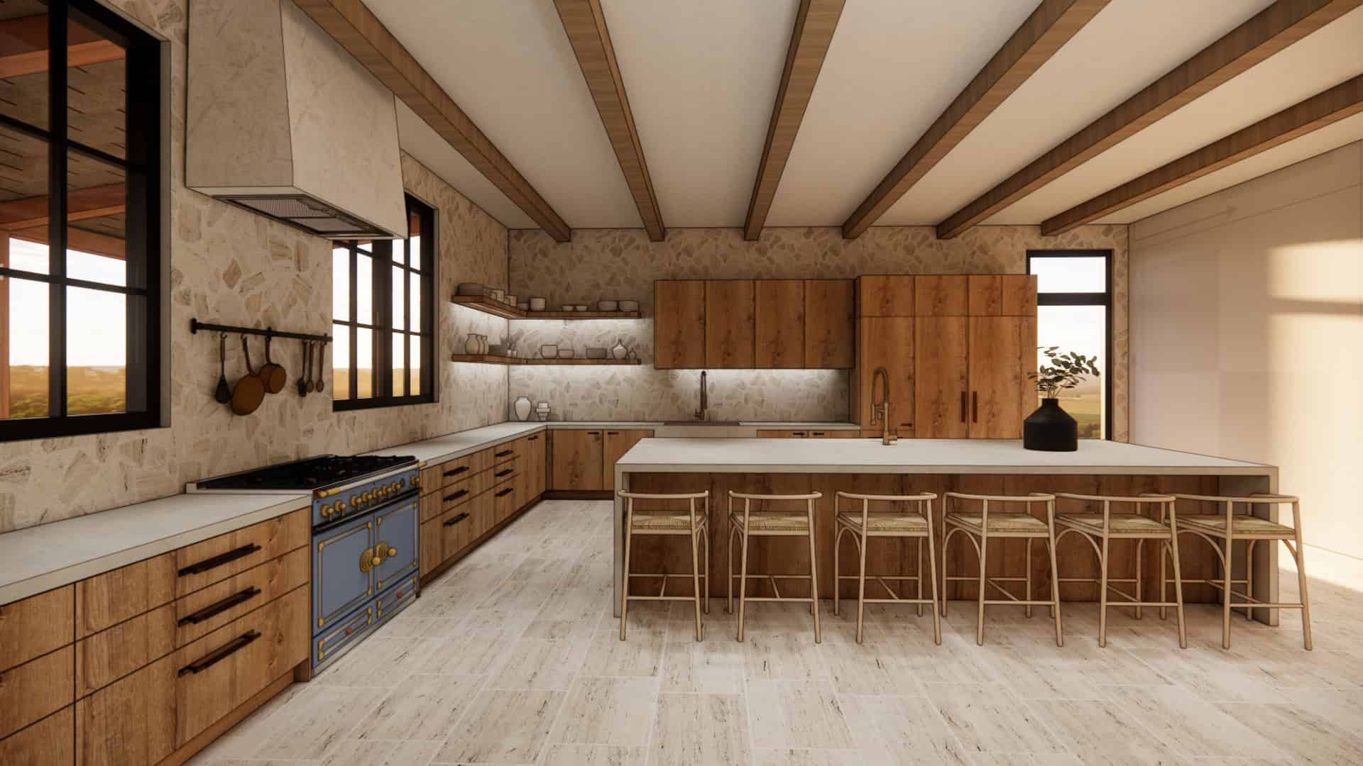 Warm rustic modern wood kitchen cabinetry by Foscari Interiors