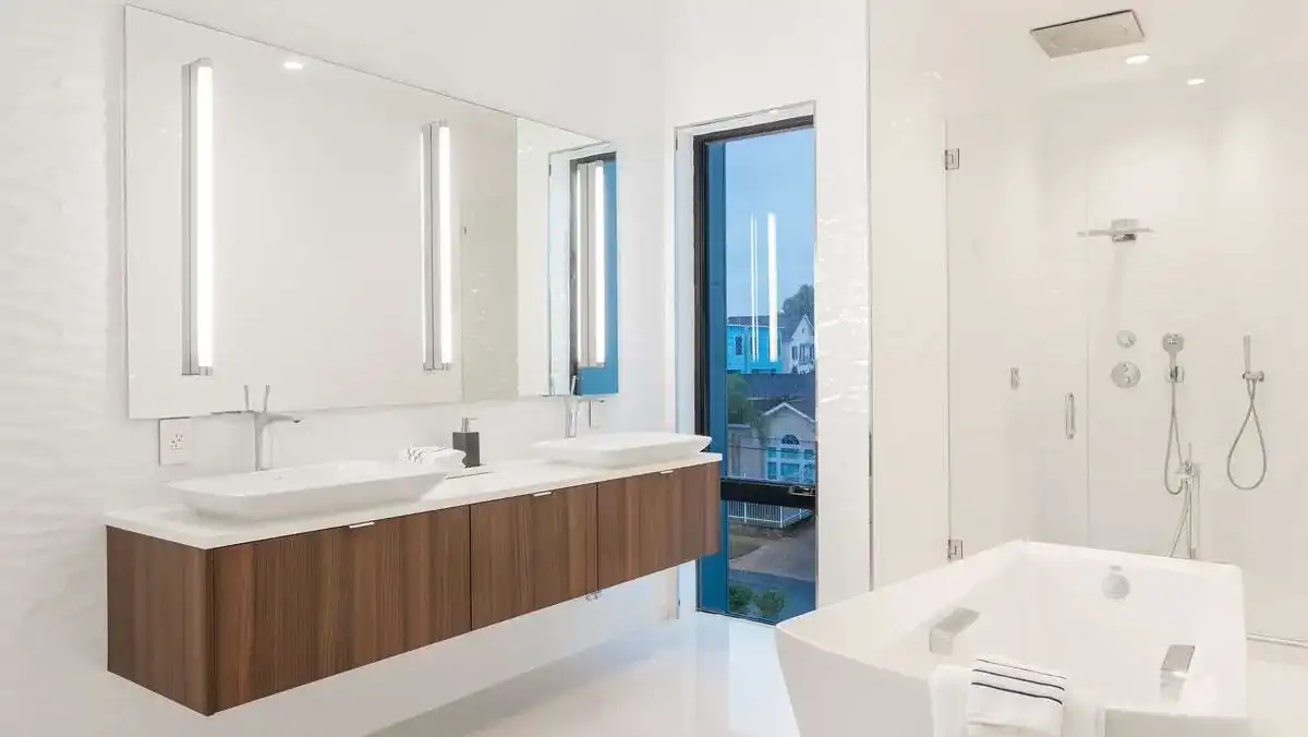 Bathroom vanity at the Crawford Townhomes by Foscari Interiors